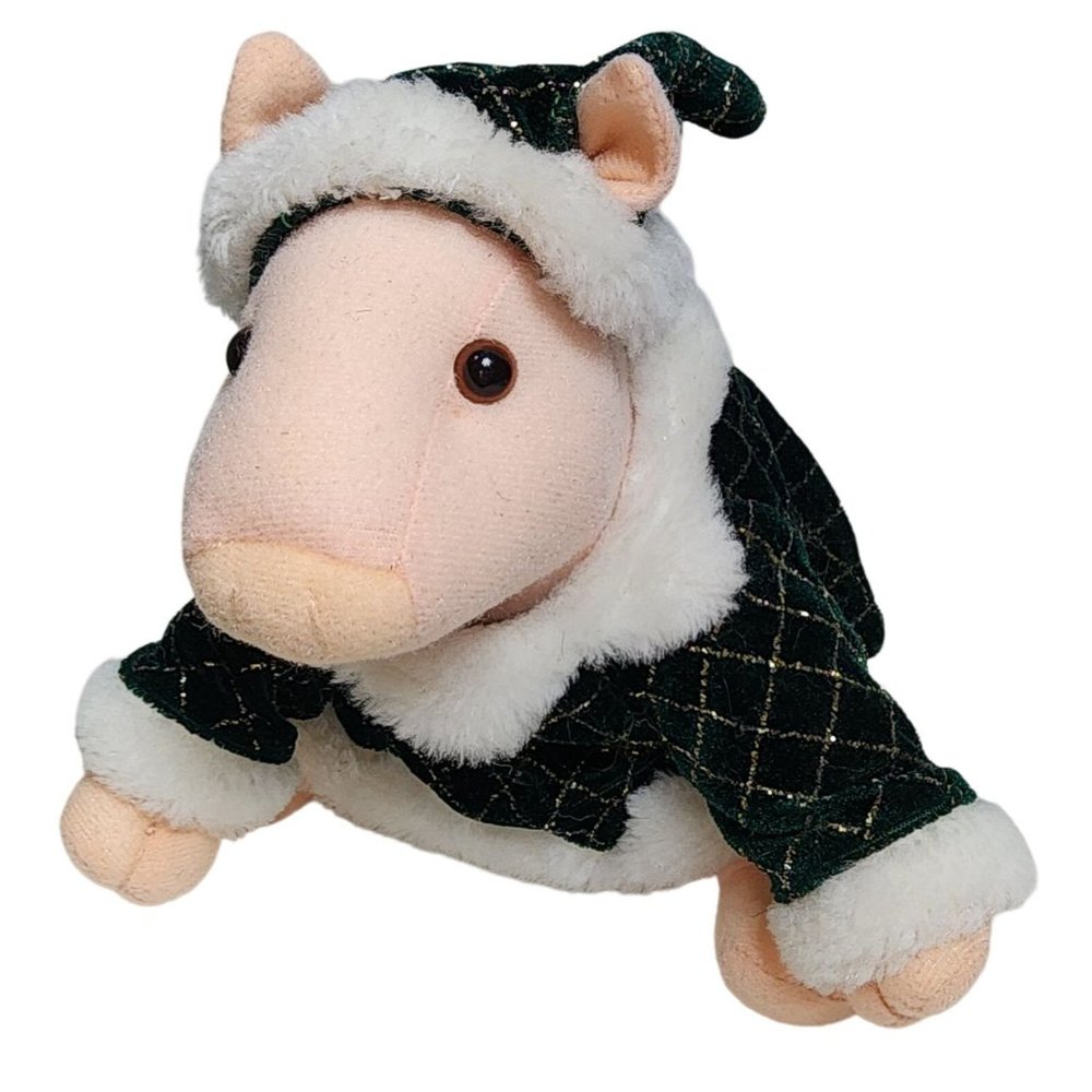 Vintage Babe & Friends Pig in the City Christmas Holiday Velvet Outfit Plush 98